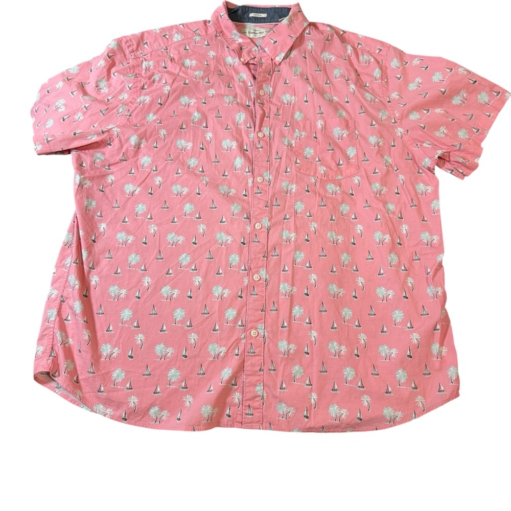 Hawker Rye Men's Pink Sailboat Casual Shirt Button Up Short Sleeve Stretch 2XL